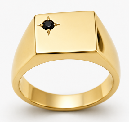 Genuine Heavy Solid 9ct 9k 375 Yellow, Rose or White Gold Rectangular Men Signet Ring, Set with Blue Sapphire