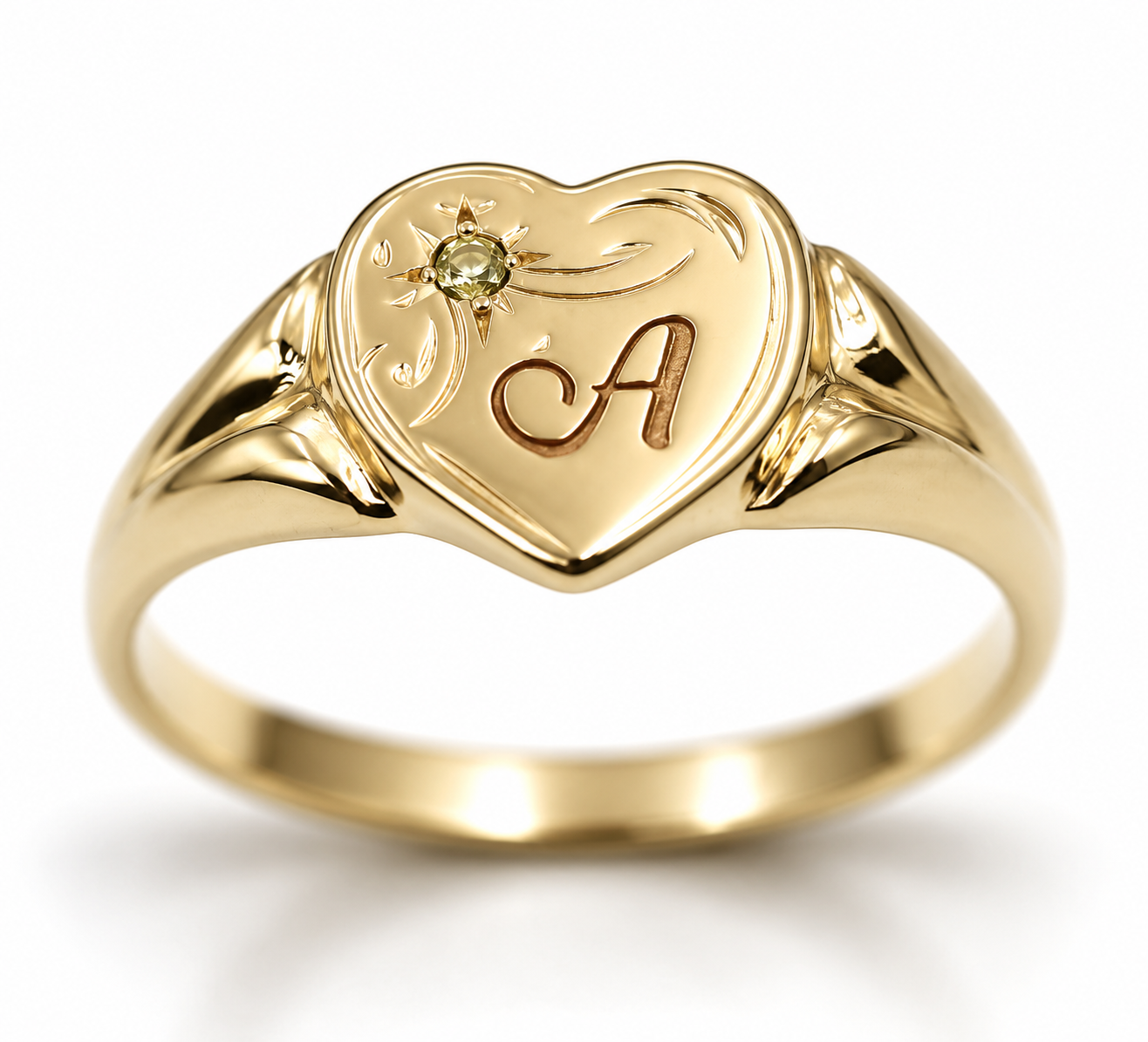 Genuine 9ct 9k 375 Yellow, Rose or White Gold Green Peridot (August Birthstone) Signet Ring + Engraving