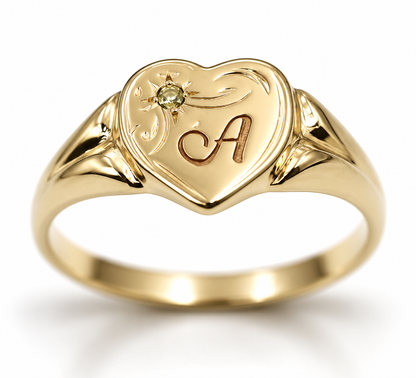 Genuine 9ct 9k 375 Yellow, Rose or White Gold Green Peridot (August Birthstone) Signet Ring + Engraving