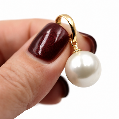 Genuine 9ct 9k 375 Yellow, Rose or White Gold 375 14mm Shell White Pearl Ball Enhancer Pendant