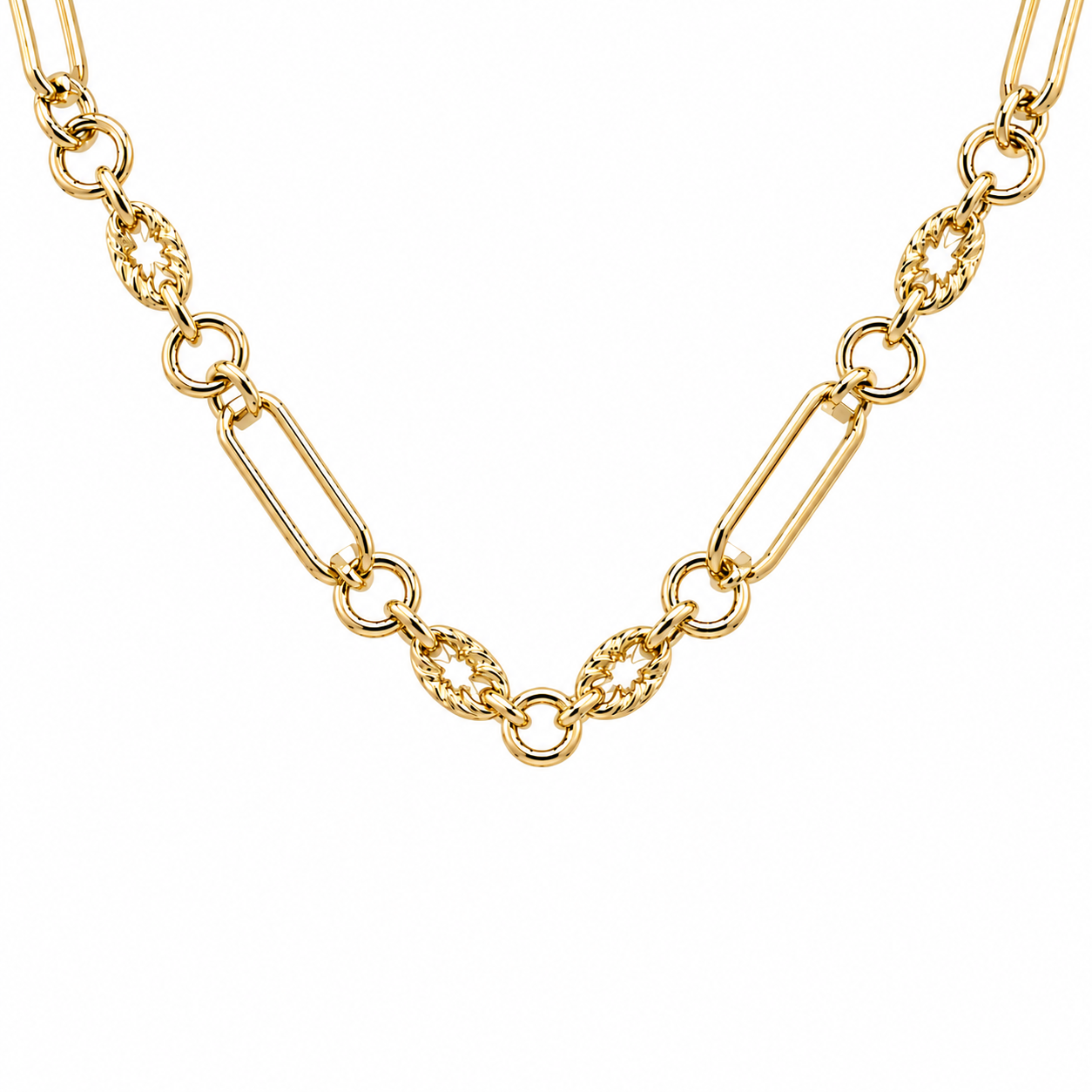 Genuine 18ct Yellow, Rose or White Gold Handmade Solid Fancy Paperclip Necklace Chain 50cm
