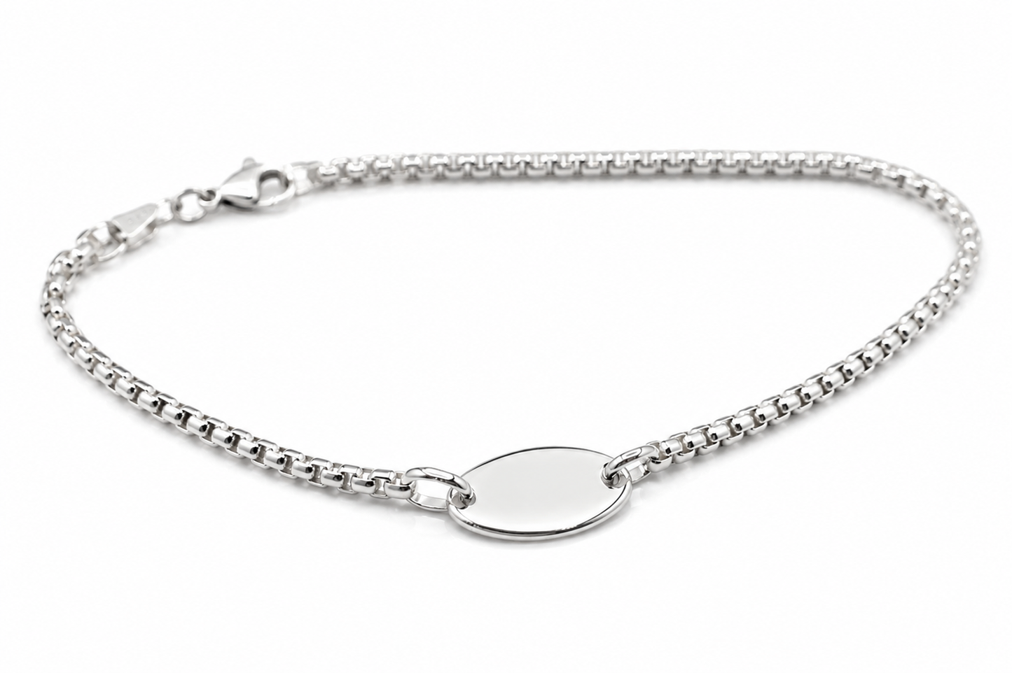 Sterling Silver 925 2.6mm Round Box Bracelet with Oval Engraving Shape