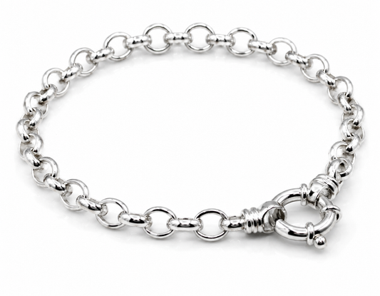 Kaedesigns 925 Sterling Silver Belcher bracelet with Bolt Ring 20cm