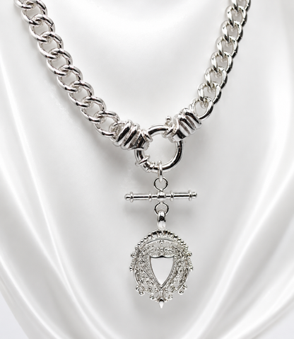 Genuine Sterling Silver 925 Heavy Curb Chain Necklace with T-Bar