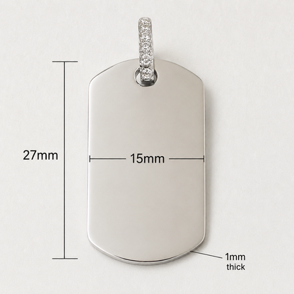 Sterling SIlver 925 Dog Tag Pendant with White CZ Bail