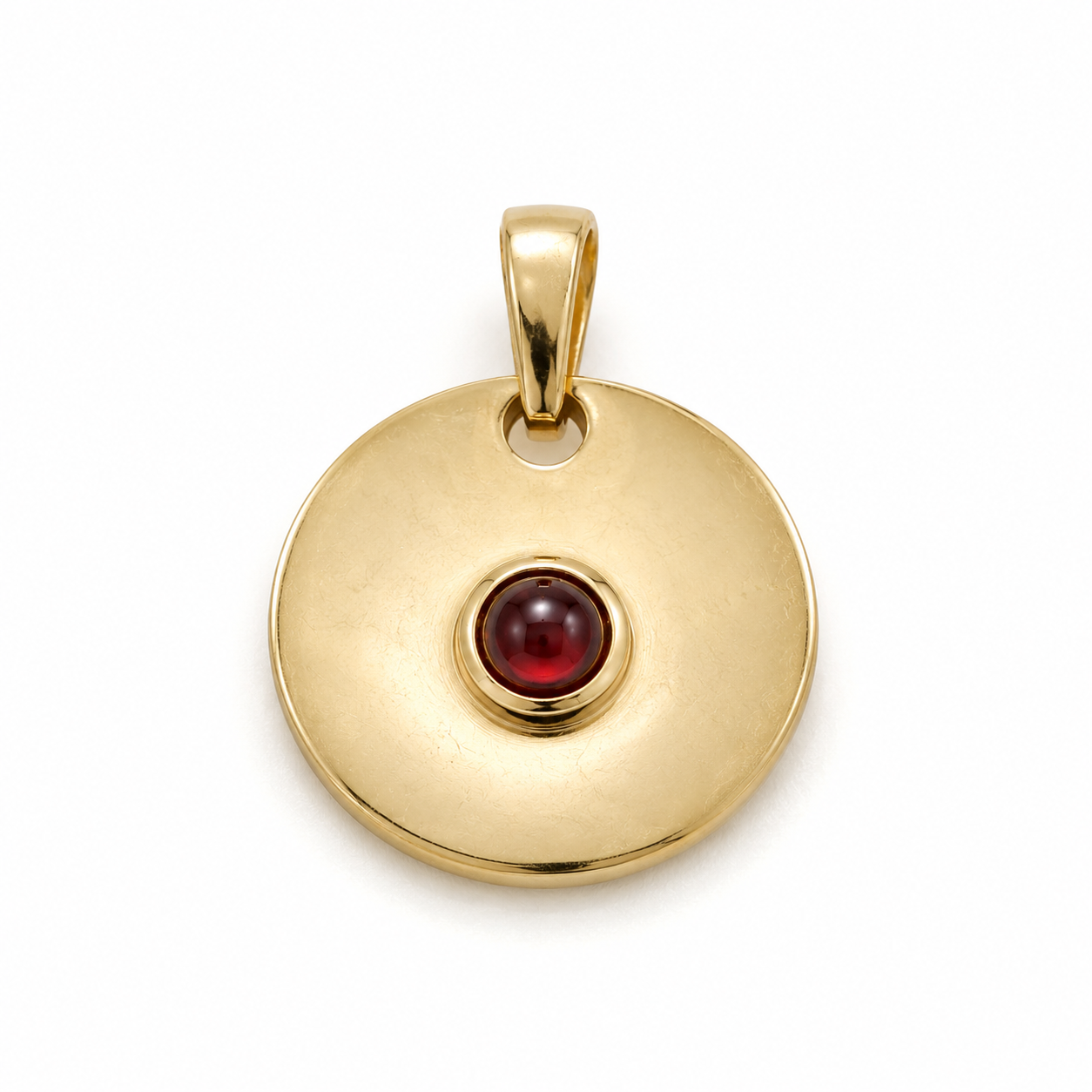 Genuine 9ct 9k 375  Yellow, Rose or White Gold 4mm Cabochon Red Garnet 12mm Disc Round circle pendant (Copy)