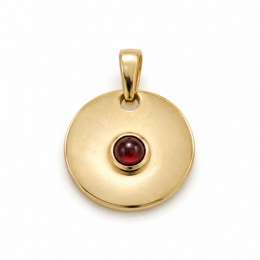 Genuine 9ct 9k 375  Yellow, Rose or White Gold 4mm Cabochon Red Garnet 12mm Disc Round circle pendant (Copy)