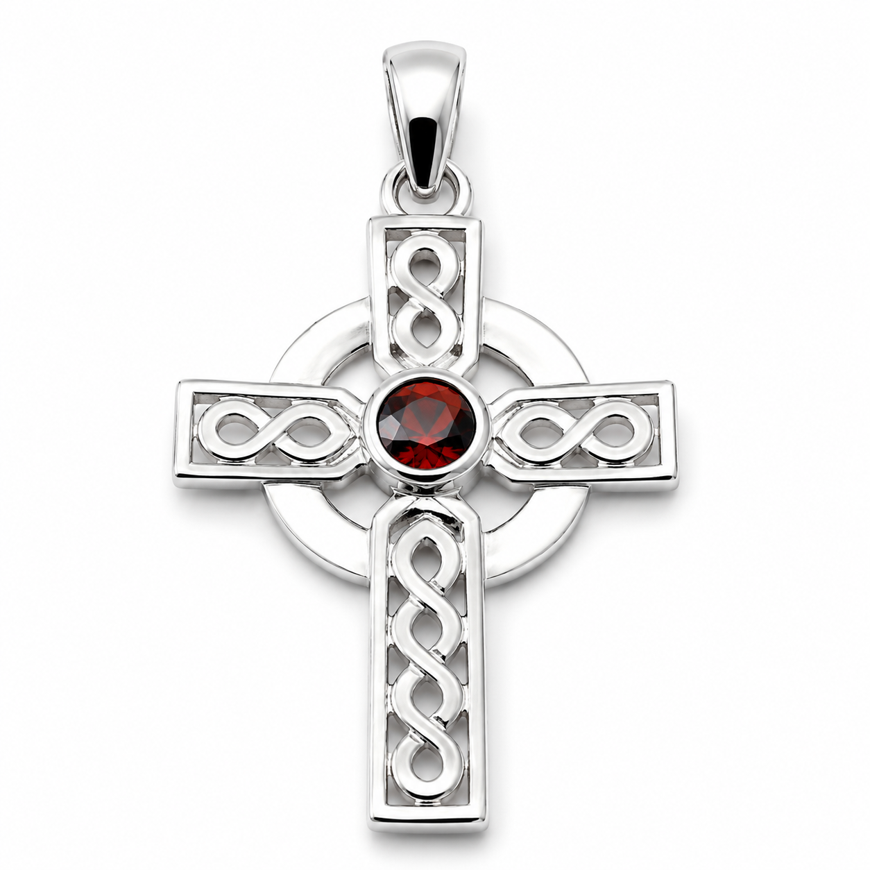 Kaedesigns Large Sterling Silver 925 Garnet Celtic Cross Pendant