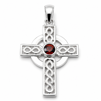 Kaedesigns Large Sterling Silver 925 Garnet Celtic Cross Pendant