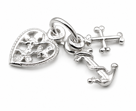 Genuine Sterling Silver 925 Faith Hope Charity Cross Charm Pendant Charm