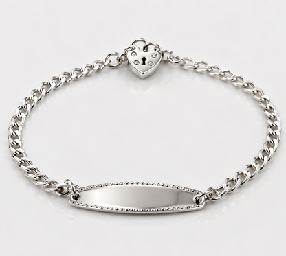 Sterling Silver 925 Childs Baby Identity Bracelet With Padlock