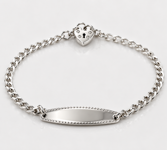 Sterling Silver 925 Childs Baby Identity Bracelet With Padlock