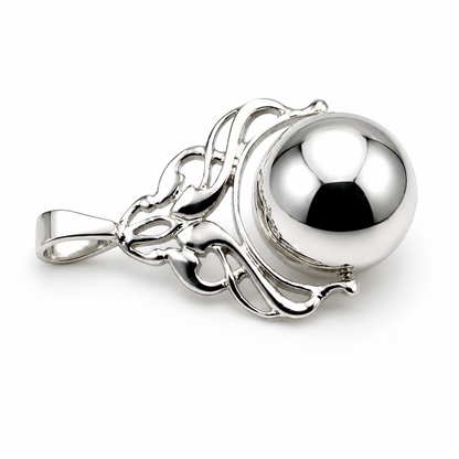 Sterling Silver 925 16mm Plain Ball Filigree Spinner Pendant