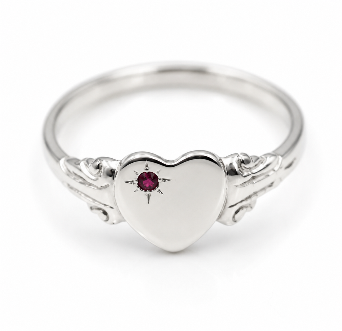 Kaedesigns Sterling Silver 925 Heart Pink Sapphire Set Signet Ring - Choose your size