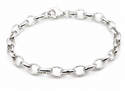 Sterling Silver 925 Oval Belcher Bracelet with Bolt Ring 20cm or 21cm