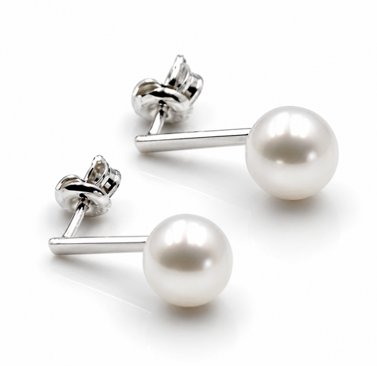 Sterling Silver 925 Freshwater Cultured Button Pearl Studs Earrings