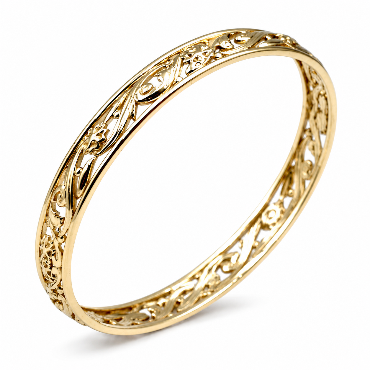 Genuine Heavy 9ct 9K 375 Yellow, Rose or White Gold Filigree Heavy Oval Flower Bangle 70mm x 60mm