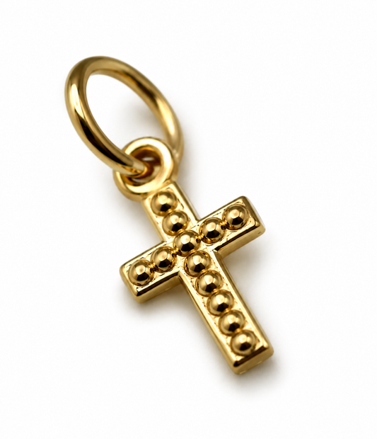 Genuine 9ct 9kt 375 Genuine Tiny Very Small Yellow, Rose or White Gold Beaded Cross Pendant Charm