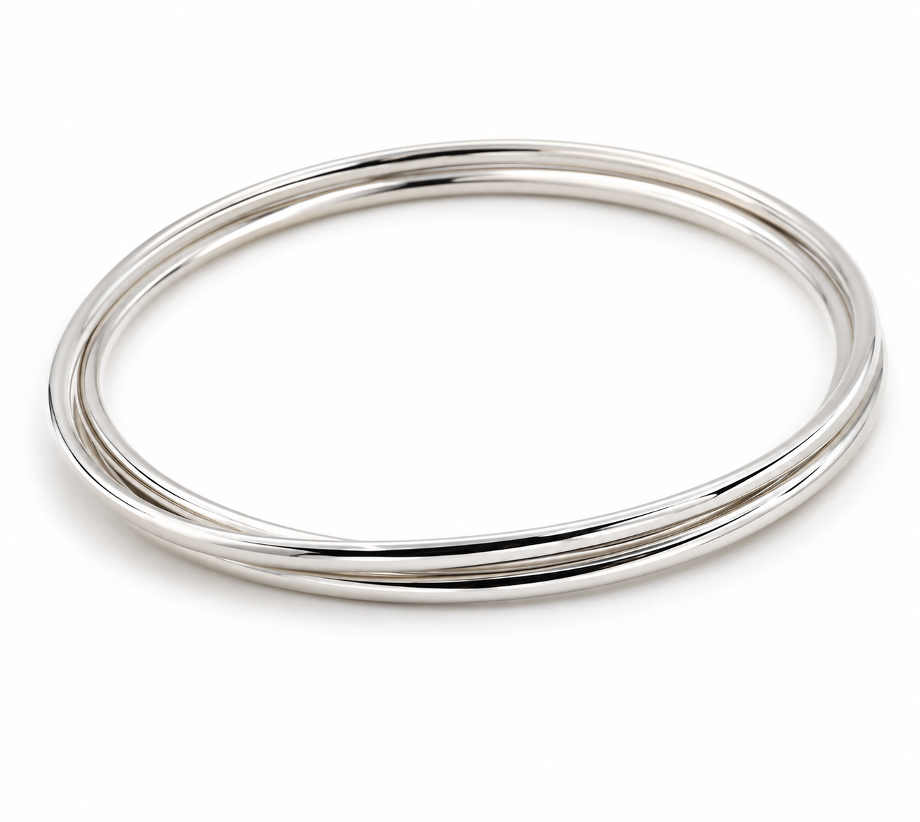 Sterling Silver 925 Three-Ring Interlocking Bangle Bracelet 65mm inside diameter