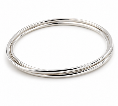 Sterling Silver 925 Three-Ring Interlocking Bangle Bracelet 65mm inside diameter