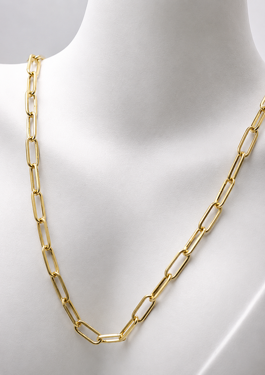 Genuine 9ct 9K 375 Yellow, Rose or White Gold Handmade Solid Paperclip Necklace Chain 60cm
