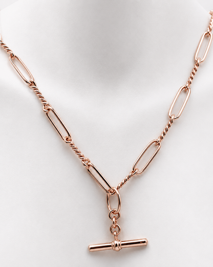 Handmade 50cm or 60cm 9ct 9k Yellow, Rose or White Gold Paper Clip Chain Necklace with T-Bar + Swivels