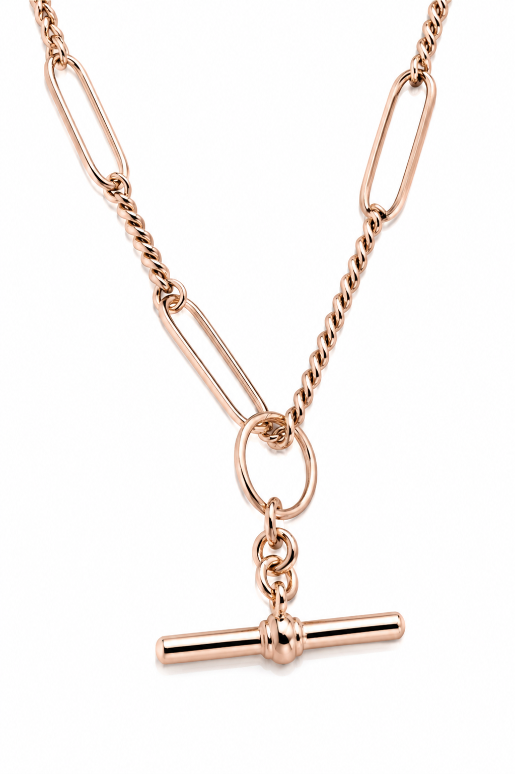 Handmade 50cm or 60cm 9ct 9k Yellow, Rose or White Gold Paper Clip Chain Necklace with T-Bar + Swivels