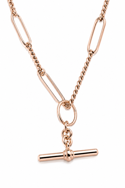 Handmade 50cm or 60cm 9ct 9k Yellow, Rose or White Gold Paper Clip Chain Necklace with T-Bar + Swivels
