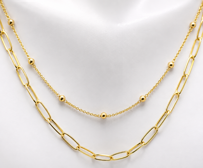Genuine 46cm 18ct 750 Yellow Gold Paper Clip + Ball Chain Necklace Stackable