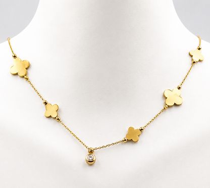 Genuine 14ct 585 Yellow Gold 4 Leaf Clover Necklace 46cm long