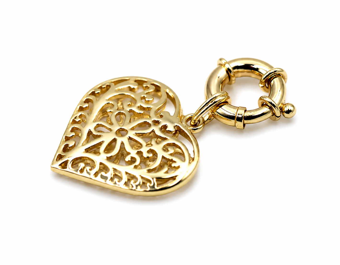 Kaedesigns Genuine 9ct 9k 375 Large Yellow, Rose or White Gold Filigree Flower Double Sided Heart Pendant + Bolt Ring