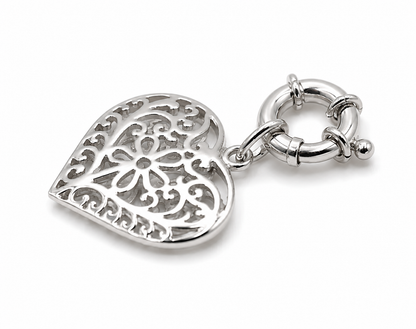 Kaedesigns Genuine 9ct 9k 375 Large Yellow, Rose or White Gold Filigree Flower Double Sided Heart Pendant + Bolt Ring