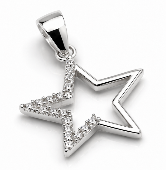 Genuine Sterling Silver 925 Cubic Zirconia Star Pendant Charm