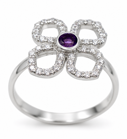 Kaedesigns Size S Sterling Silver 925 Amethyst CZ Flower Ring