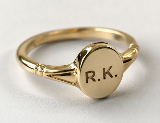Genuine Full Solid 9ct 9k 375 Yellow, Rose or White Gold Oval Signet Ring Engraved With Two Initials - Choose your size H to P