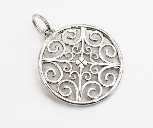 Genuine Sterling Silver Filigree Scroll Clover Pendant + Split Ring