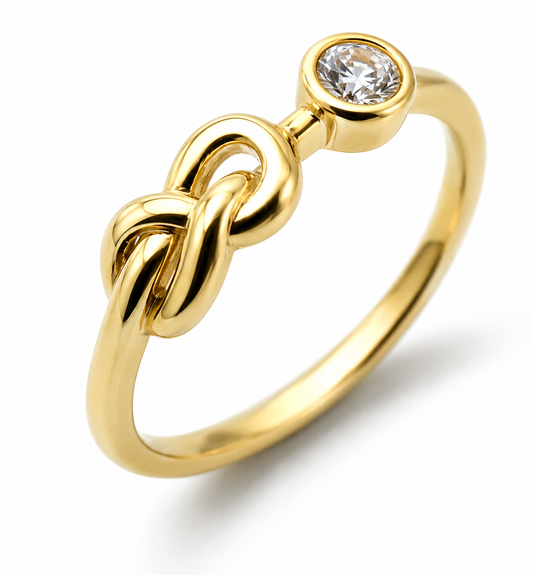 Genuine 9ct 9kt 375 Yellow, Rose or White Gold Infinity Delicate Pinky Ring + Lab Grown Diamond