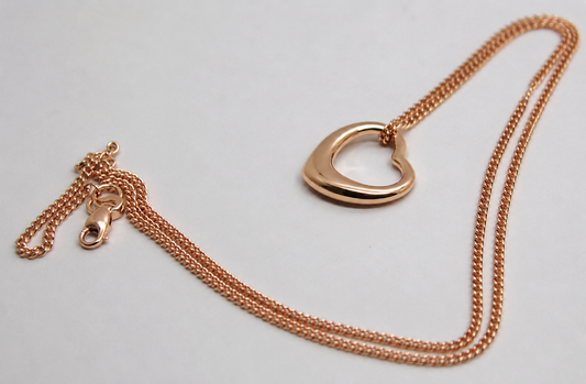 Genuine 9ct 9kt 375 Rose Gold Belcher Chain Necklace 44cm + Open Heart Pendant