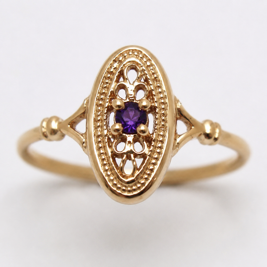 Kaedesigns Genuine 9ct 9k 375 Yellow, Rose or White Gold Delicate Amethyst Filigree Ring - Choose your ring size H to P