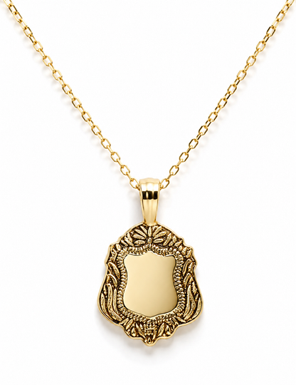 Genuine 9ct 9K 375 Yellow Gold 375 Cable Chain Necklace 50cm + Shield Pendant