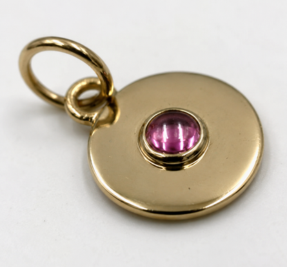 Genuine 9ct 9K 375 Yellow, Rose or White Gold 12mm Cabochon Pink Tourmaline Disc Pendant Charm