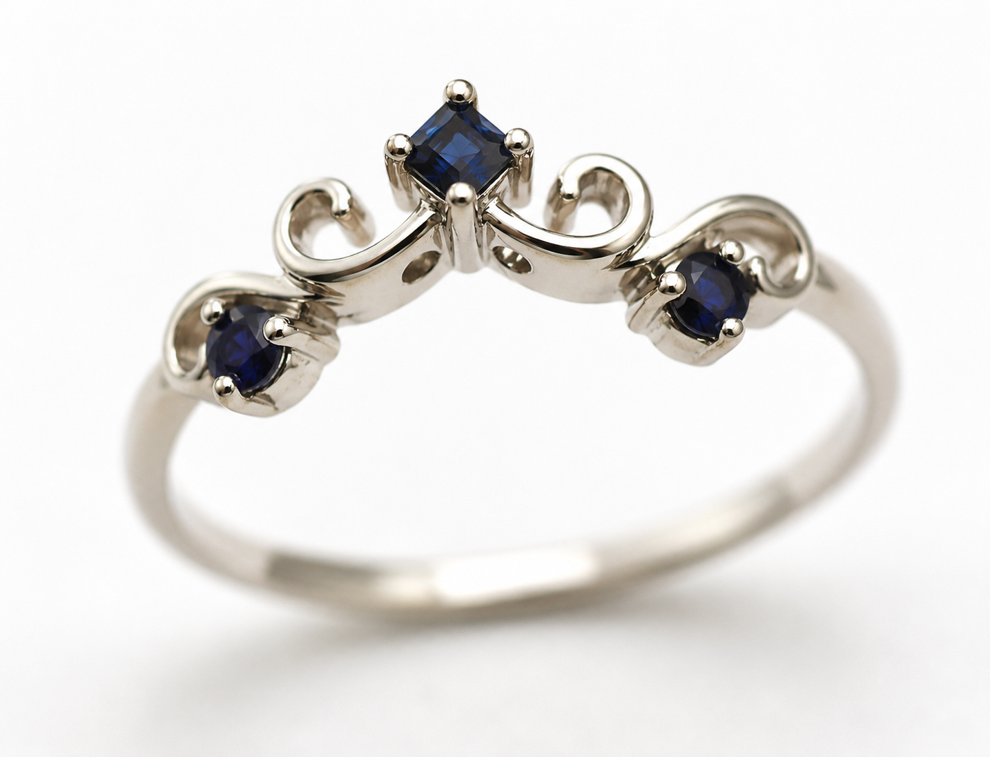 Size P OR R Genuine Sterling Silver 925 Blue Sapphire Delicate Scroll Ring