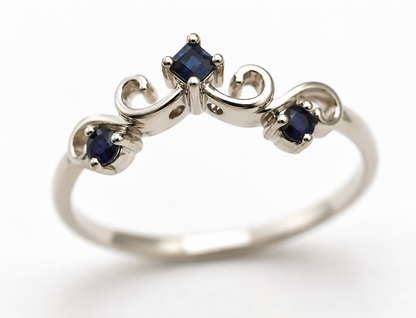 Size P OR R Genuine Sterling Silver 925 Blue Sapphire Delicate Scroll Ring