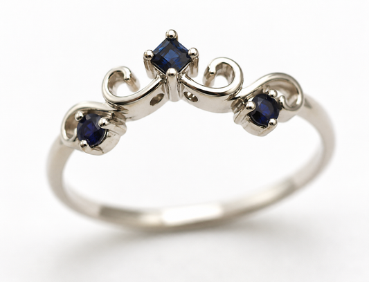 Size P OR R Genuine Sterling Silver 925 Blue Sapphire Delicate Scroll Ring