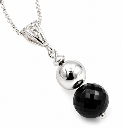 Sterling Silver 925 Silver + Black Onyx Ball Pendant + 50cm Necklace