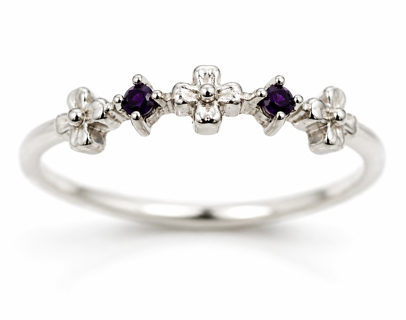 Size N Genuine Sterling Silver 925 Amethyst Delicate Cross Ring