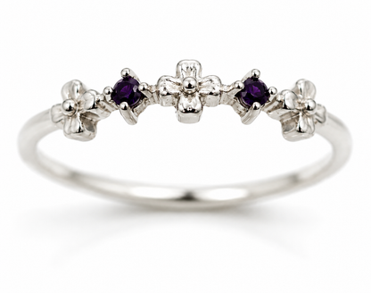 Size N Genuine Sterling Silver 925 Amethyst Delicate Cross Ring