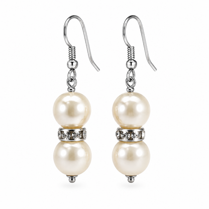 Sterling Silver 925 8mm Freshwater White Pearl Ball Hook Earrings