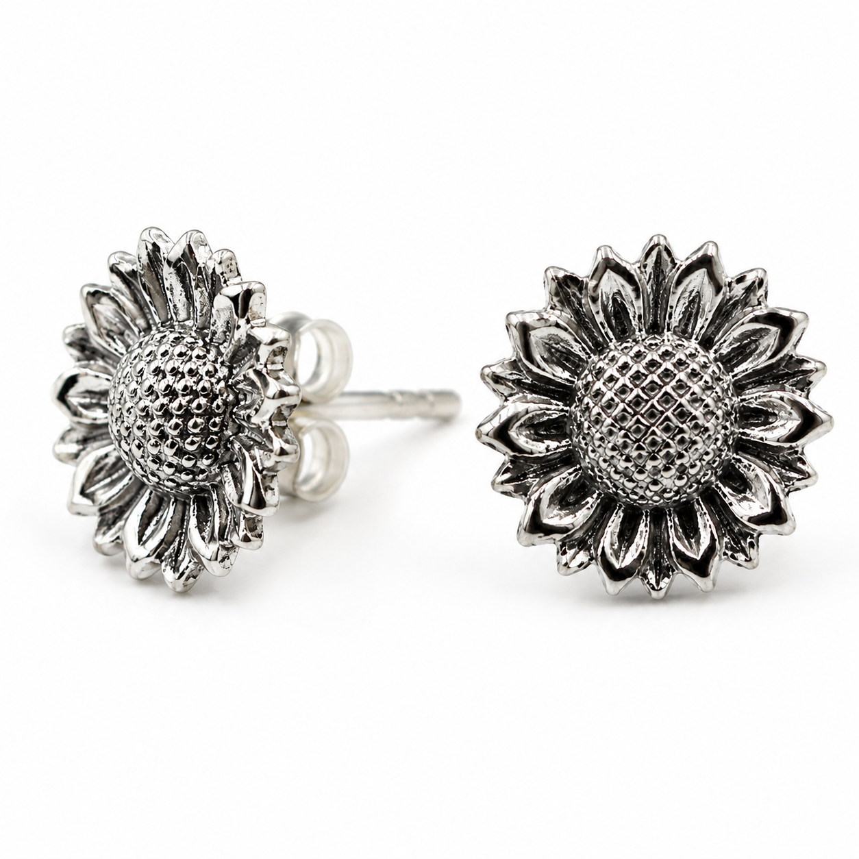 Genuine New Sterling Silver 925 Sunflower Stud Earrings