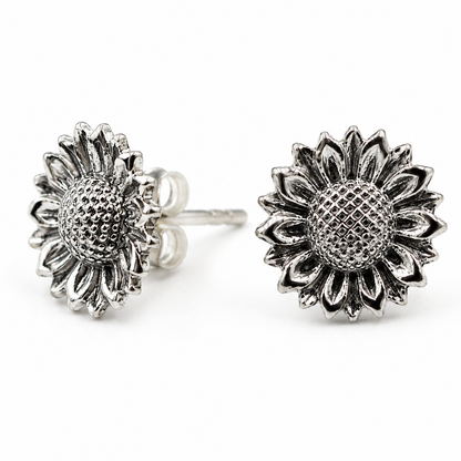 Genuine New Sterling Silver 925 Sunflower Stud Earrings